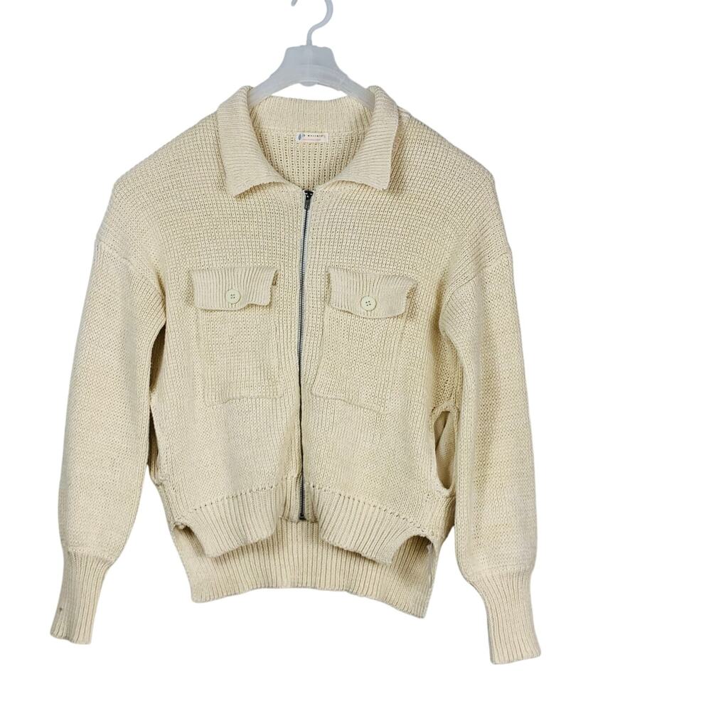 Free People Movement Cream Chunky Knit Zip Cardigan Sweater Womens S Oversized
